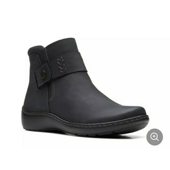 Clarks Cora Rae Traction Black Stretch Panel Stitched Soft Leather Ankle Booties - Picture 11 of 12